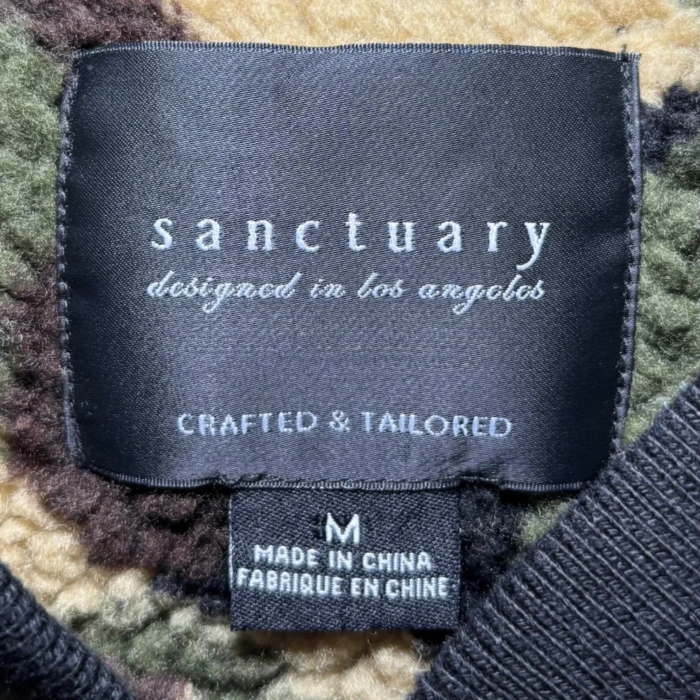Sanctuary Green Camoflauge Zip Up Fleece Jacket Lined Medium‎